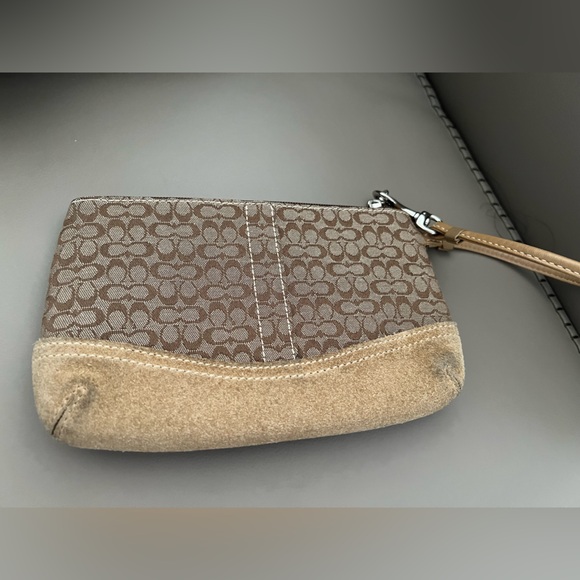 Coach Signature Jacquard Nubuck Suede Wristlet – Beige/Tan - Picture 3 of 7